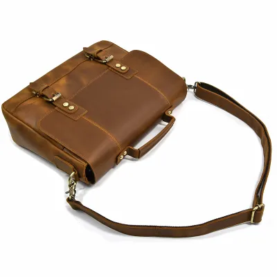 Genuine Leather Business Travel Shoulder Bag - Men’s Crazy Horse Leather Briefcase Laptop Bag